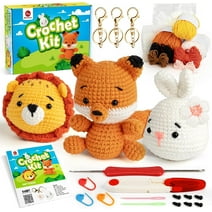 Mocoosy 3PCS Animals Crochet Kit for Beginners, Learn to Crochet Starter Kit for Adults and Kids, Amigurumi Crochet Kit with Step-by-Step Video Tutorials, Complete DIY Knitting Set for Crafts Supplies