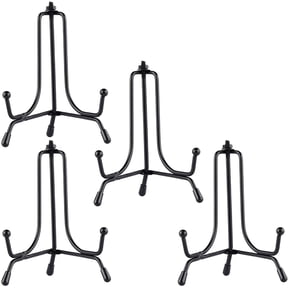Mocoosy 4 Pack Improved Anti-Slip Plate Stands for Display, 4 Plate Holder Display Stand, Picture Frame Holder Stand, Black Iron Easel Stands for Photo, Decorative Plate, Tablets and Tabletop Art