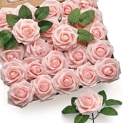 Mocoosy 50Pcs Artificial Rose Flowers, Blush Pink Roses Real Touch Foam Fake Rose Bulk with Stem for Wedding Bouquets Centerpieces Bridal Shower Party Home