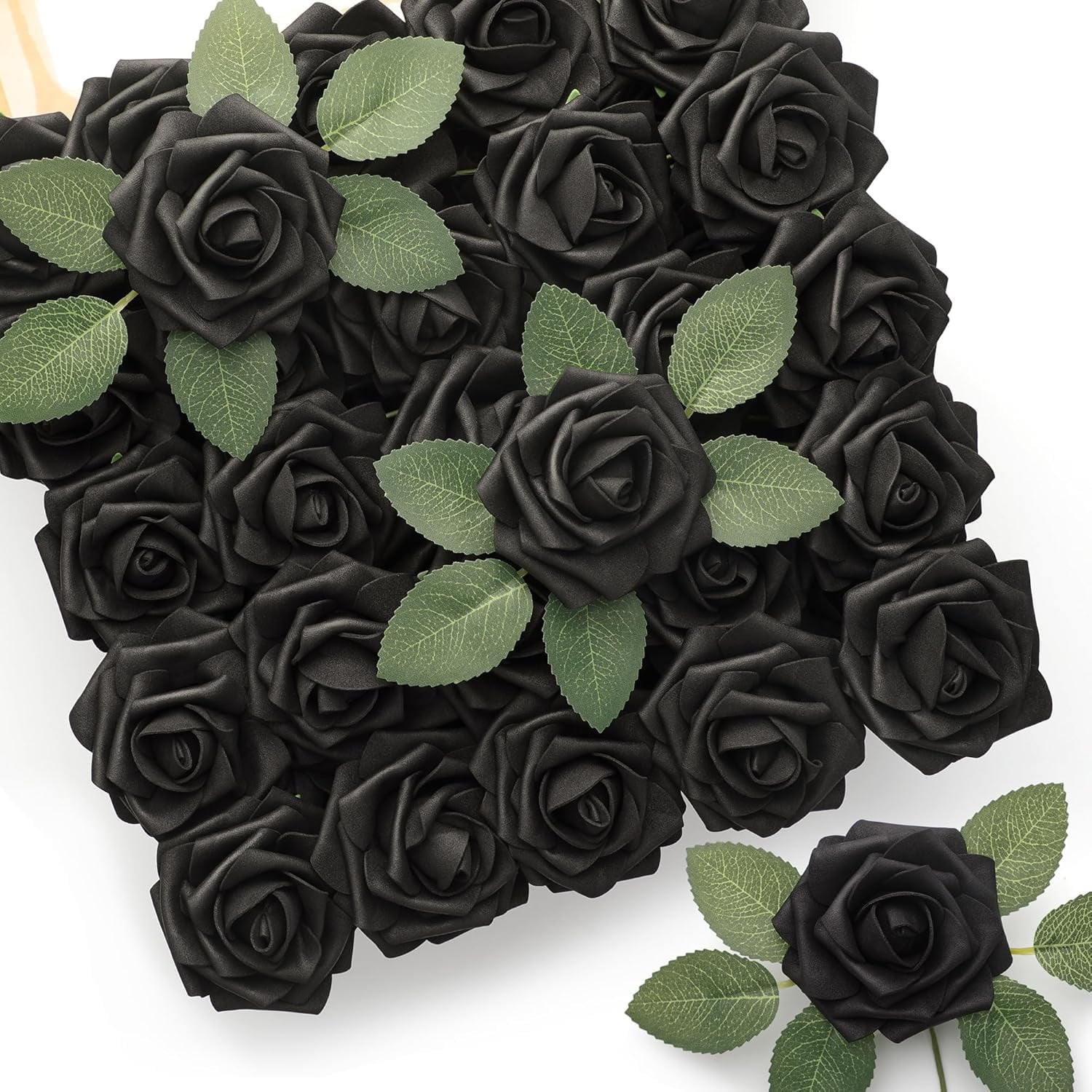 Mocoosy 50Pcs Black Roses Artificial Flowers, Fake Roses for ...