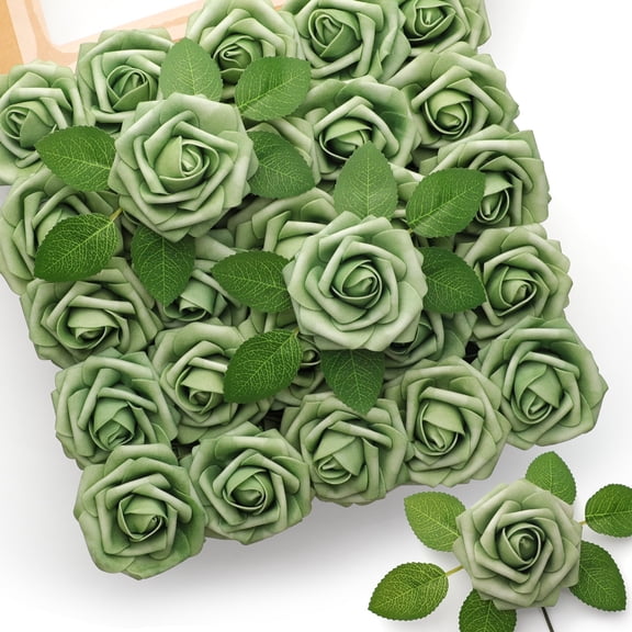 Mocoosy 50Pcs Green Roses Artificial Flowers, Green Fake Roses Real Looking Foam Rose Bulk with Stem for DIY Wedding Bouquets Centerpieces Floral Arrangements Bridal Shower Party Mothers’ Day