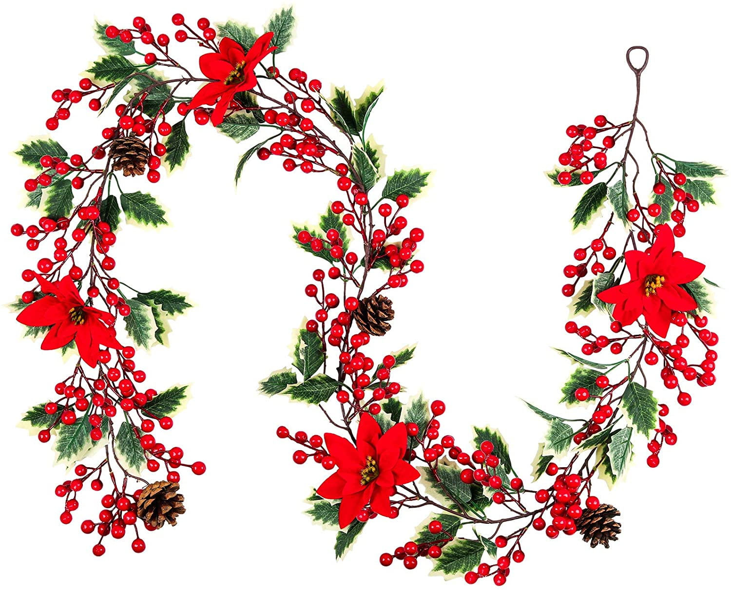 Mocoosy 6.3FT Red Berry Christmas Garland with Pine Cones and