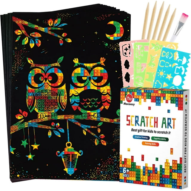 Mocoosy 60 Pcs Magic Scratch Art Paper for Kids, Rainbow Scratch Off