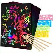 Scratch Paper Art for Kids, 50 Sheets Rainbow Scratch Paper Arts and Crafts  for Kids Black Scratch Paper Art Notes Paper Boards with 5 Wooden Stylus  and 4 Drawing Rulers and 1