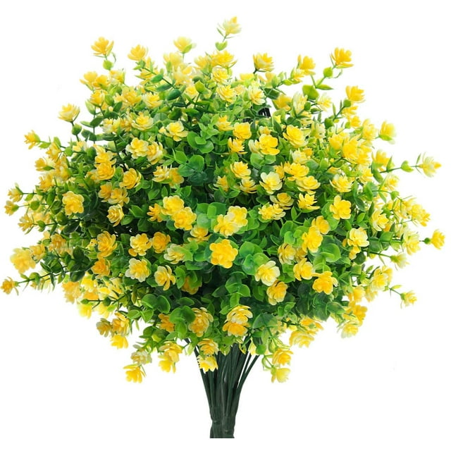 Mocoosy 8 Bundles Artificial Flowers Outdoor UV Resistant Yellow Fake