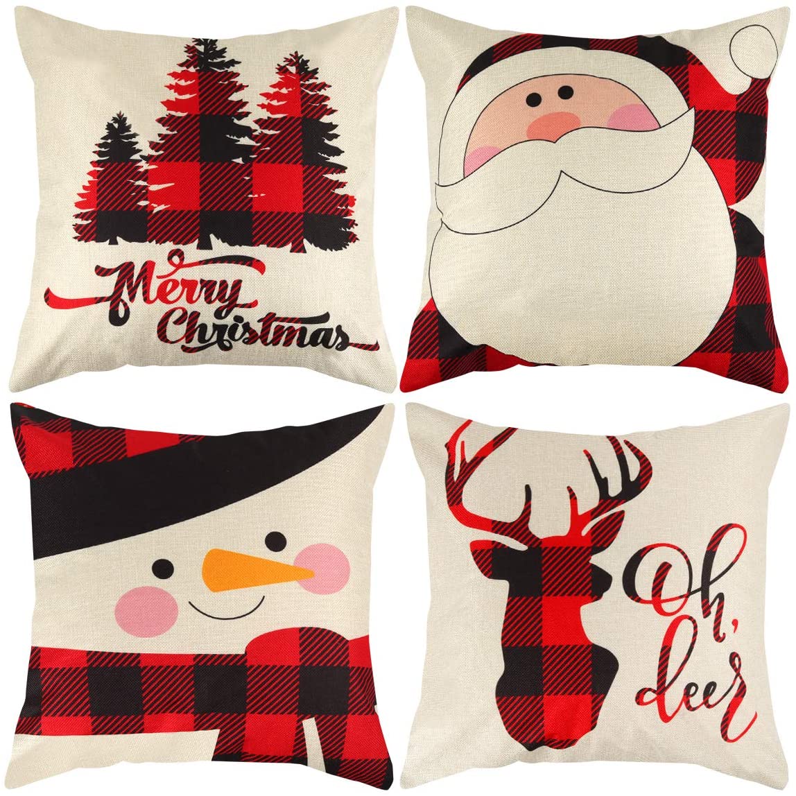 Christmas Throw Pillow Covers Set of 2, SEGMART Breathable Linen Throw