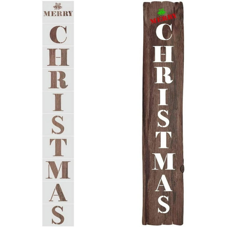 Mocoosy Christmas Stencils - Merry Christmas Stencils for Painting on Wood Reusable, Large Christmas Letter Stencils for Wood Porch Sign Holiday