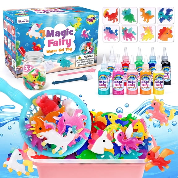 Mocoosy Magic Water Elf Toy Kit for Kids, 10pcs Aqua Fairy Water Gel Kit with 10 Color Aqua Gel & 8 Squishy Maker Molds, Create Water Pets & Squishy Toys, DIY Crafts STEM Gift for Boys Girl