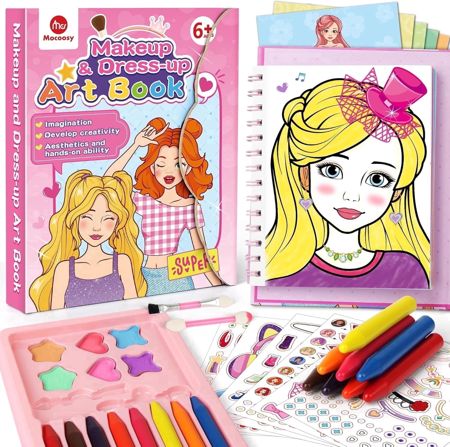 Mocoosy Makeup Craft Kit for Girls Ages 6-8 DIY Makeup Activity Book with Stickers, Mess-Free Dress-Up Art Crafts, Travel Game Car Road Trip Airplane Toy Birthday Gift Ideas for 4 7 9 10 12 Years Old deal from Walmart
