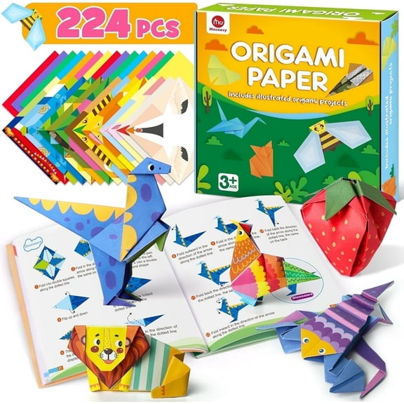 Mocoosy Origami Paper 224 Sheets Origami Kit for Kids Ages 8-12, Square Craft Paper Color Folding Paper Set with Guiding Book for Easy DIY Art and Craft Projects Best Craft Gifts for Kids