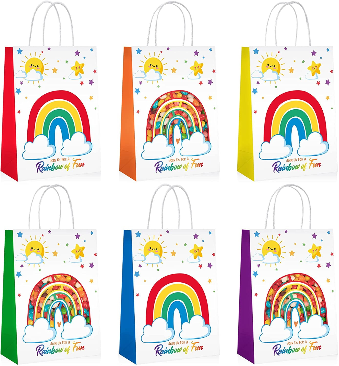 LovesTown Colorful Gift Bags, 18 Pcs Colored Paper Bags Rainbow Party Favor Bags Kraft Candy Bags with Handle for Birthday Wedding and Party