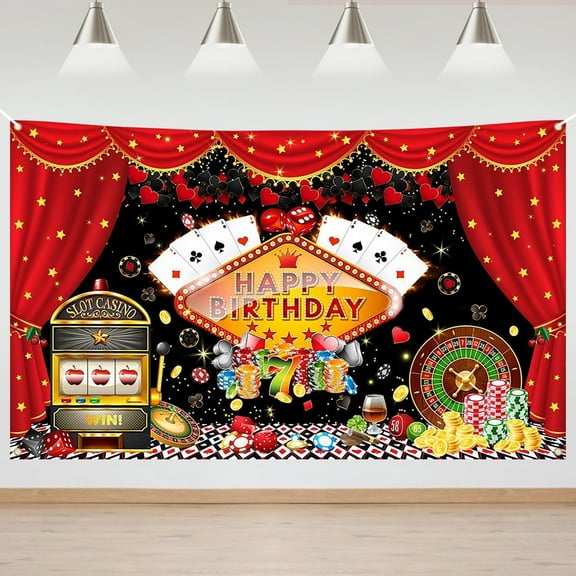 Mocsicka Casino Birthday Backdrop Poker Birthday Banner Casino Theme Party Decorations Las Vegas Theme Photo Background