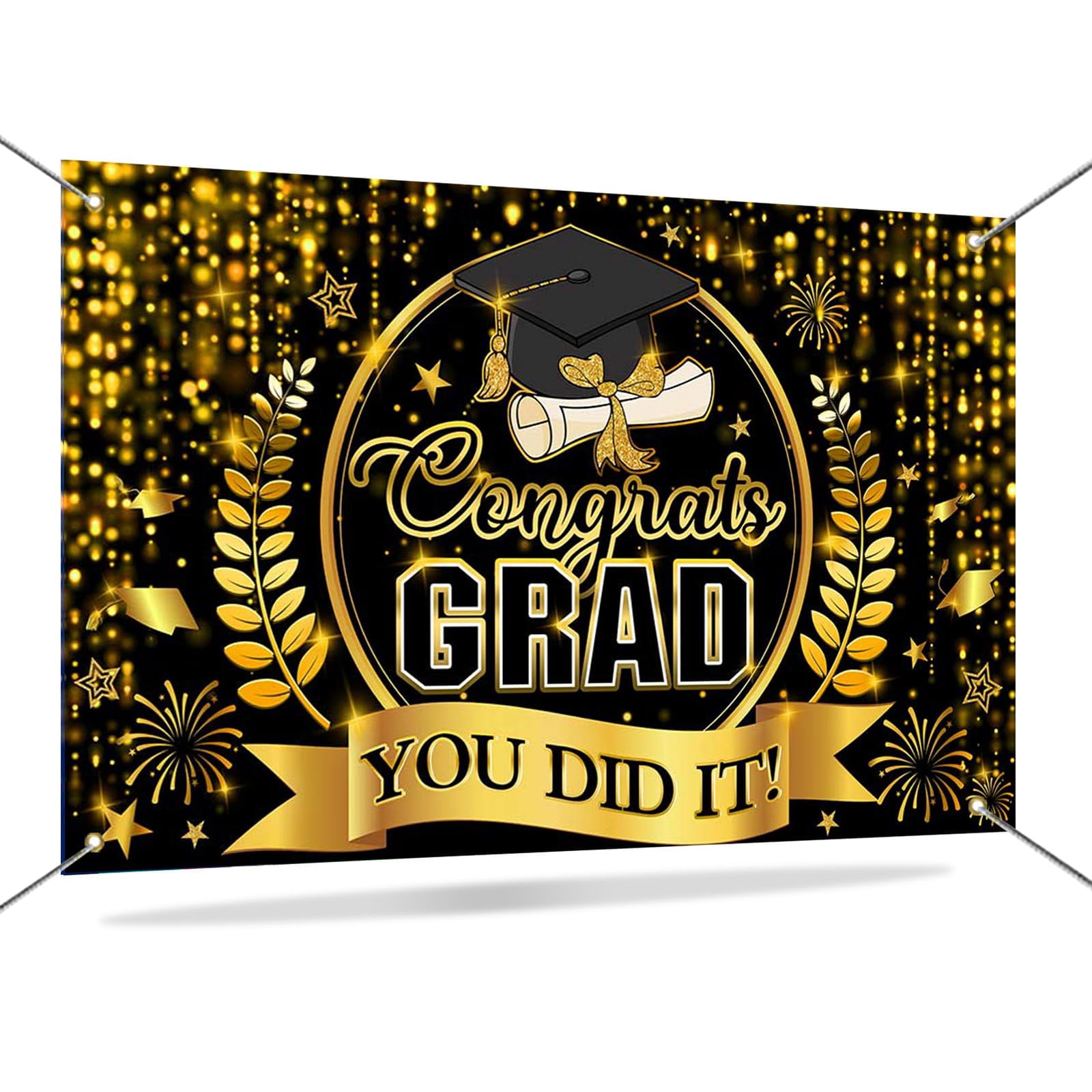 Mocsicka Congrats Grad 2025 DHF10 Banner Black and Gold Graduation ...