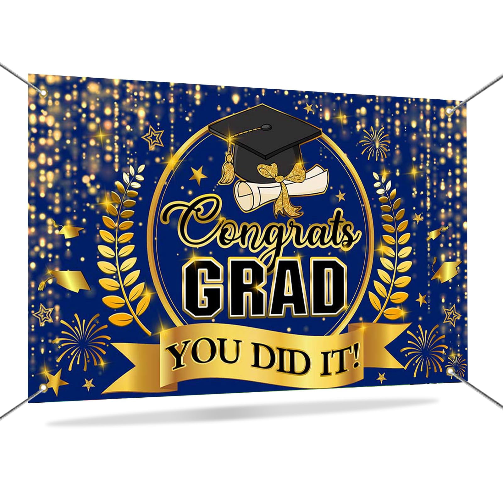 Mocsicka Class Of 2025 Backdrop Blue Silver Glitter Bokeh Graduation...