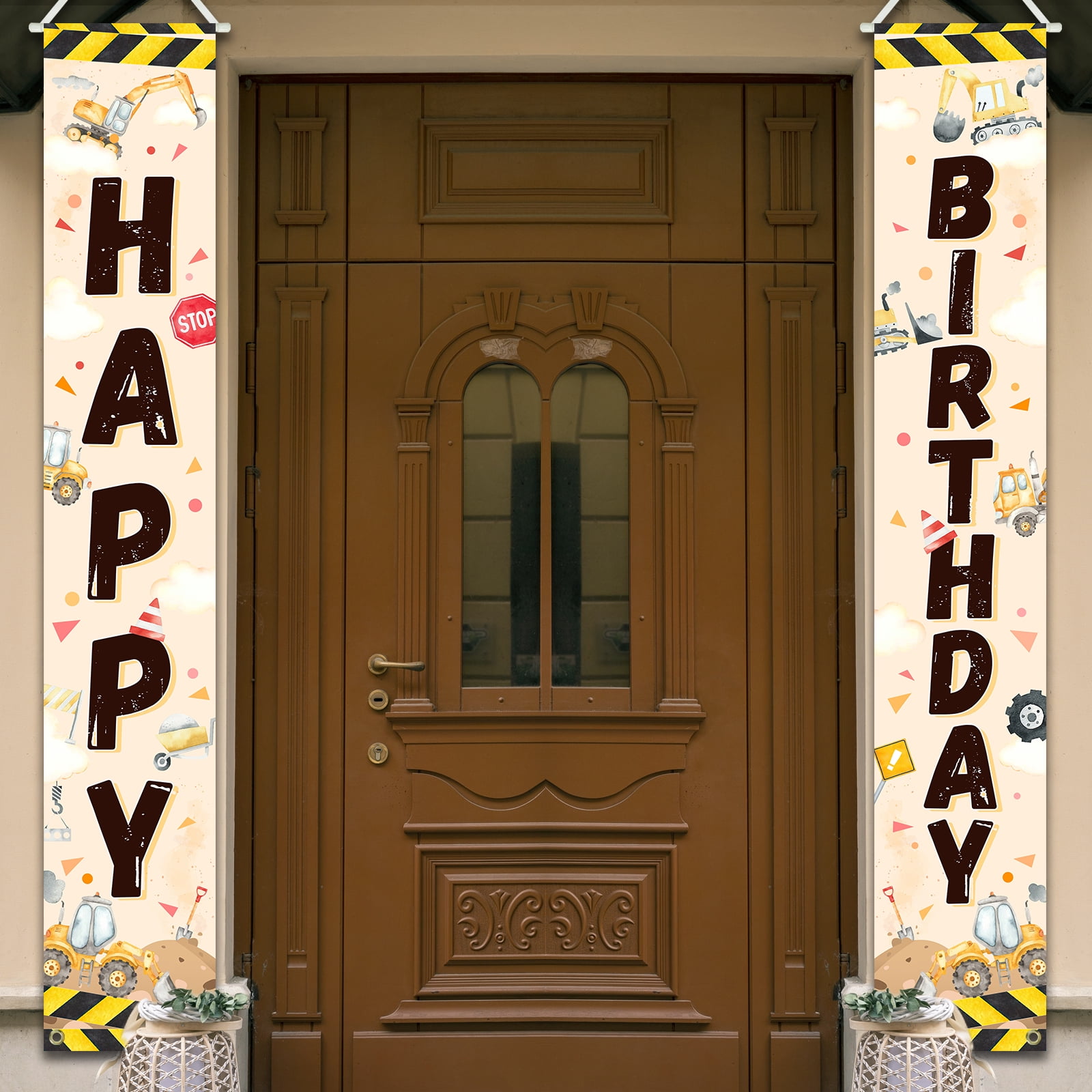 Mocsicka Construction Birthday Party Banner Happy Birthday Porch Sign Construction Birthday Door Decorations