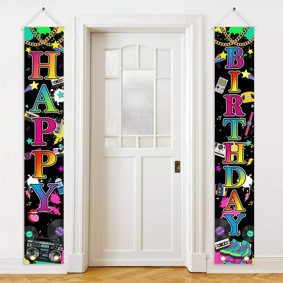Mocsicka Disco Happy Birthday Decorations 80's Birthday Party Banners Hip-Hop Birthday Door Decor