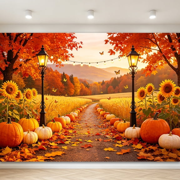 Mocsicka Fall Backdrop Autumn Scenery Deciduous Background Fall Leaves Harvest Photo Backdrop for Family Portrait Thanksgiving Party Decor Photo Booth Props