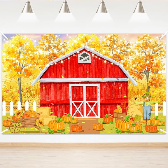 Mocsicka Fall Red Farm Backdrop Watercolor Autumn Pumpkin Patch Banner Fall Thanksgiving Day Baby Shower Birthday Party Decoration Banner 6x3.6ft