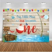 Mocsicka Gone Fishing Birthday Party Backdrop O-Fish-Ally 1st Birthday Party Decoration for Boy Rustic Wooden Cake Smash Photography Background