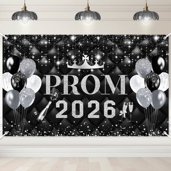 Mocsicka Graduation Prom Backdrop Banner Black and Silver Prom 2026 Backdrop Congrats Grad Party Decorations Photo Booth Prop