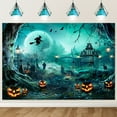 thumbnail image 1 of Mocsicka Halloween Photography Backdrop Full Moon Scary Night Party Background Spooky Halloween Party Decorations, Green, 1 of 8