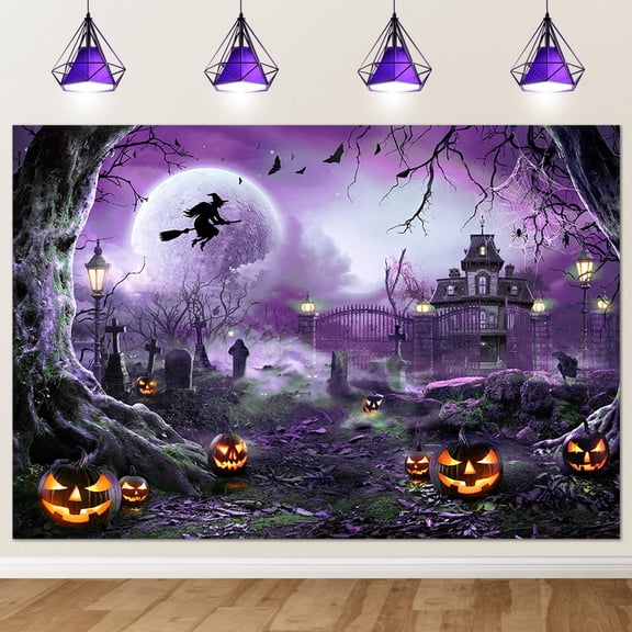 Mocsicka Halloween Photography Backdrop 7x5 ft Full Moon Scary Night Party Background Spooky Halloween Party Decorations, Purple