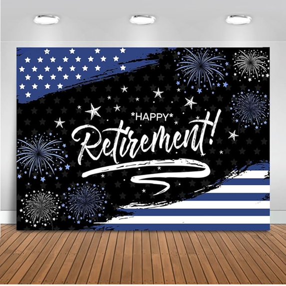 Mocsicka Happy Retirement Backdrop - Navy Blue Police Retirement Party ...
