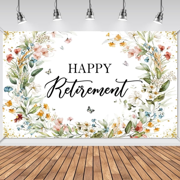 Mocsicka Happy Retirement Backdrop Wildflower Retirement Banner Party Decorations Photo Background 6x3.6 ft