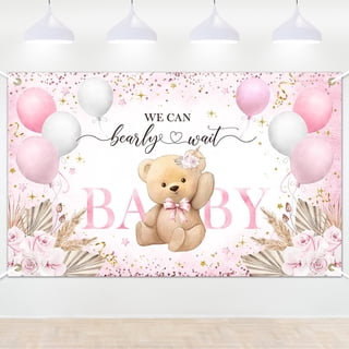 Mocsicka Pink Bear Baby Shower Backdrop We Can Bearly Wait Banner for Girl Baby Shower Decorations
