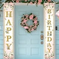 thumbnail image 1 of Mocsicka Pink Floral Birthday Banner Flower Birthday Party Porch Sign Happy Birthday Door Decorations, 1 of 8