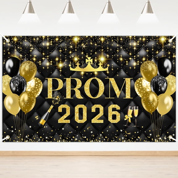 Mocsicka Prom Send Off Backdrop Black Gold Graduation Prom Night Background Banner for Class of 2026 Graduation Party Decorations