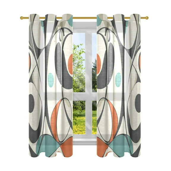 Mod Abstract Art Semi Sheer Curtains for Living Room Bedroom Set of 2 Insulated Window Drapes