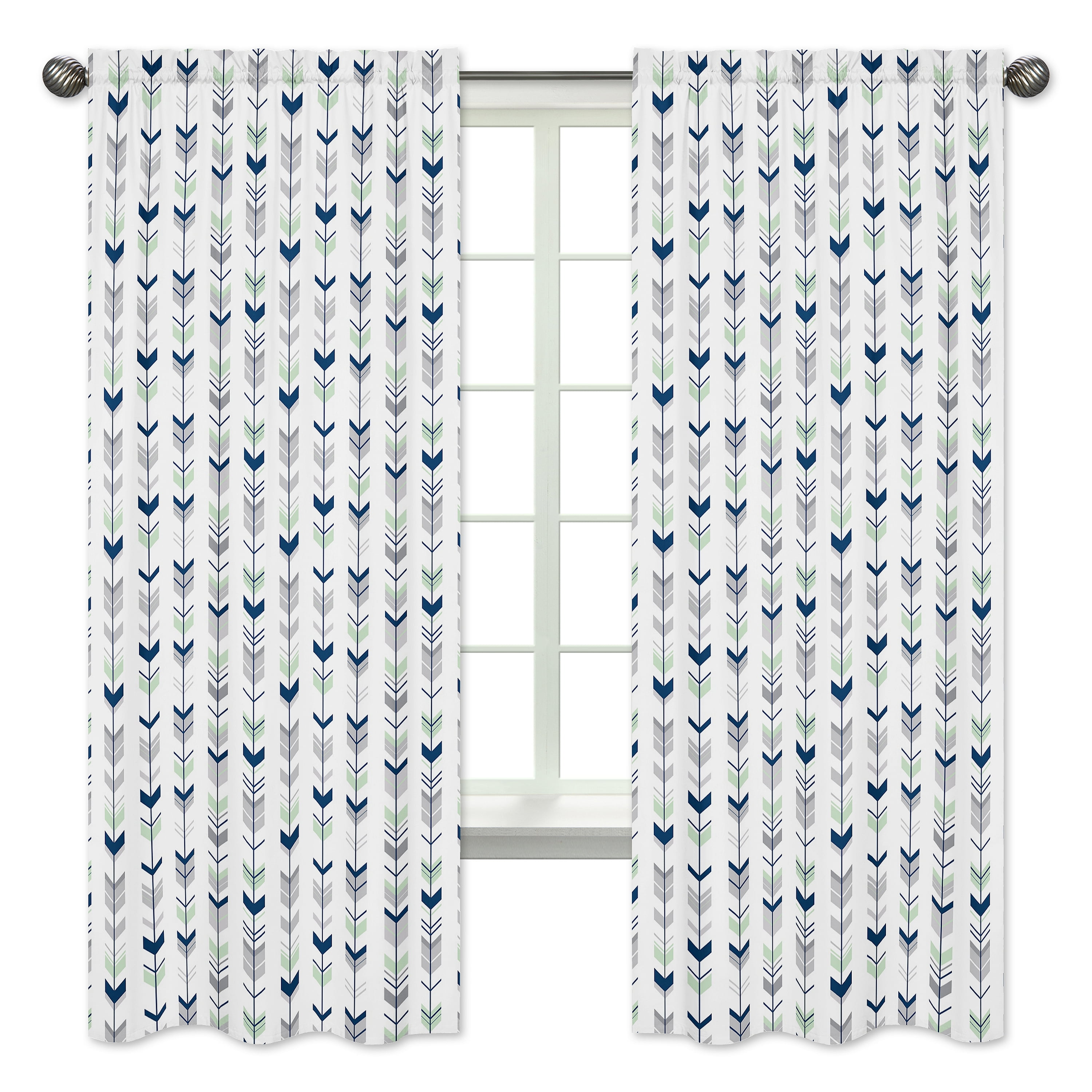 Gray and Navy Arrow Print Sheer Rod Pocket Curtains