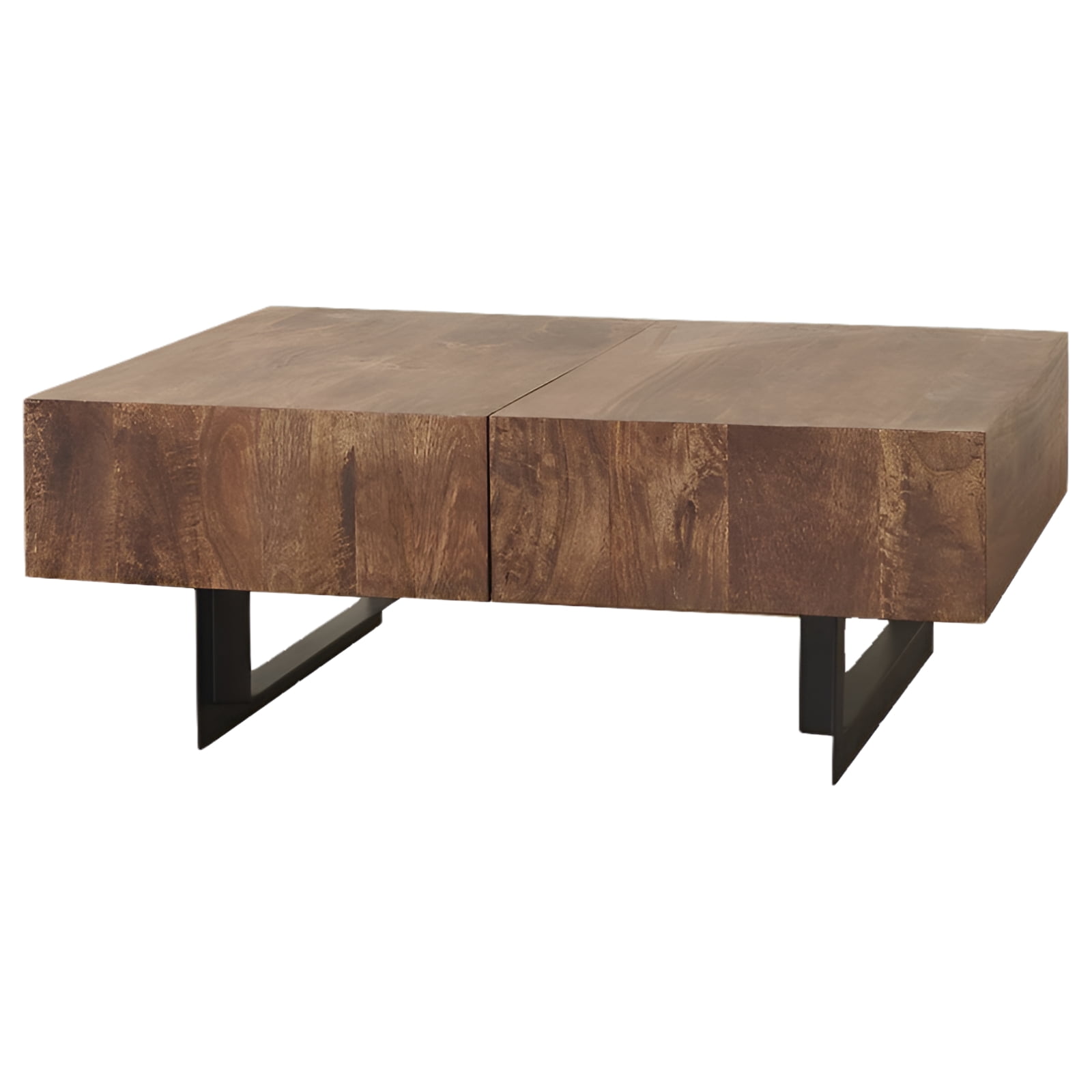 Glide Extendable Walnut Coffee Table with Iron Base and Storage