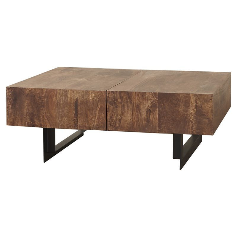 Glide Extendable Walnut Coffee Table with Iron Base and Storage