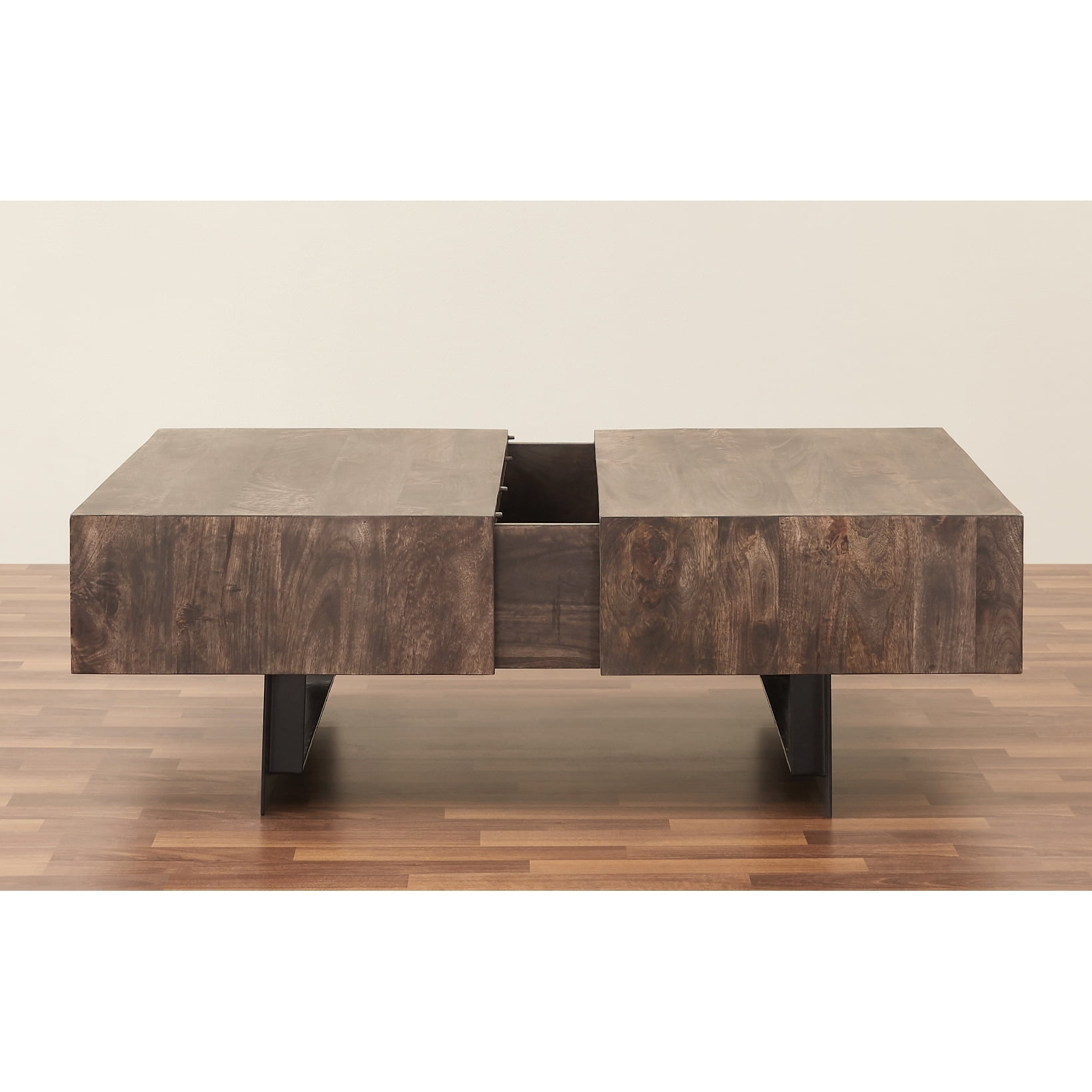 Glide Modern Extendable Coffee Table with Hidden Storage in Gray Olive