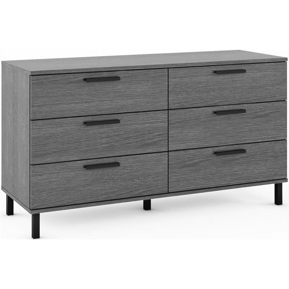 Mod-Arte Lyon Modern Wood 6-Drawer Double Dresser in Gray