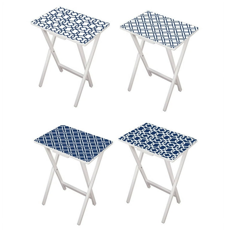 Mod Blue and White TV Trays Set of 4 with White Stands Walmart