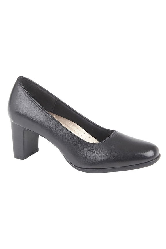 Womens Block Heel Leather Court Shoes