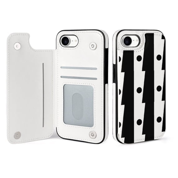Mod Design Black And White with Black Circle Leather Wallet Case for iPhone 16 Pro Max 16E 16SE4 16PRO Wallet Case Card Holder Flip