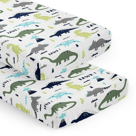 Sweet Jojo Designs Mod Dinosaur Blue and Green Fitted Crib Sheets 2 Piece Set