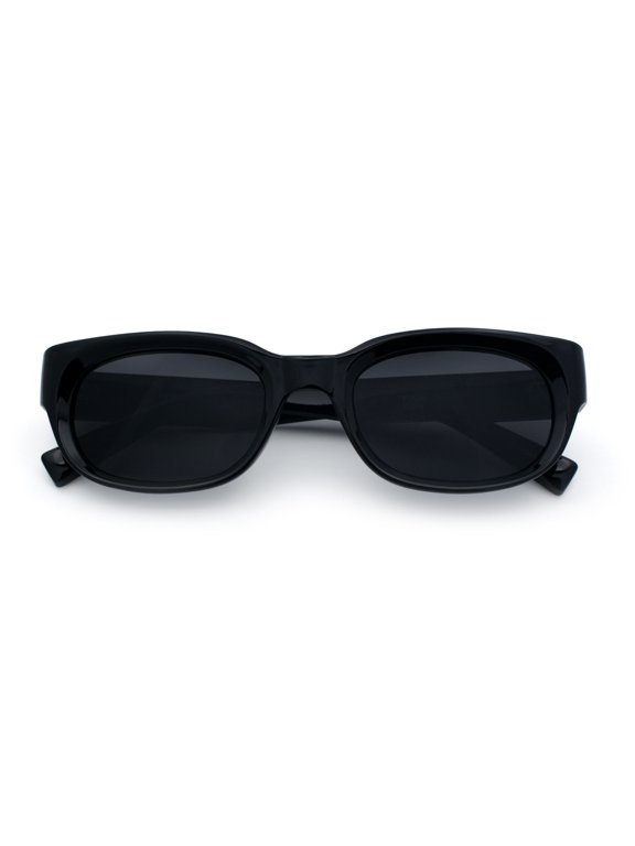 Mod Fashion Bevel Oval Rectangle Subtle Horn Rim Plastic Sunglasses All Black