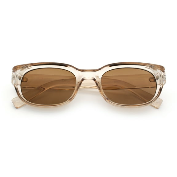 Mod Fashion Bevel Oval Rectangle Subtle Horn Rim Plastic Sunglasses Beige - Brown