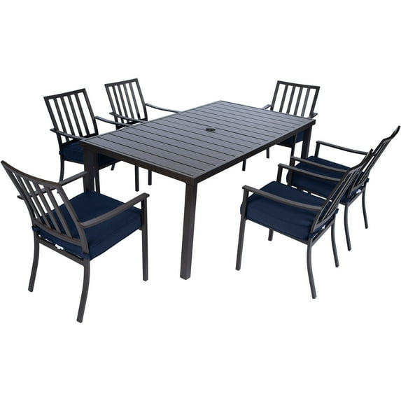 Mod Furniture Carter 7-Piece Modern Outdoor Patio Furniture Dining Set with All-Weather Aluminum Frames, 6 Padded Dining Chairs and 72"x40" Slat Table