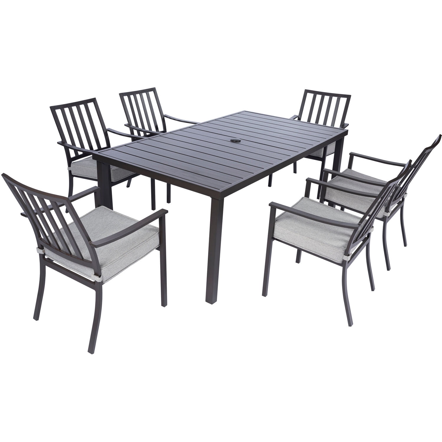 Carter 7-Piece Pewter Grey Aluminum Outdoor Dining Set with Cushions