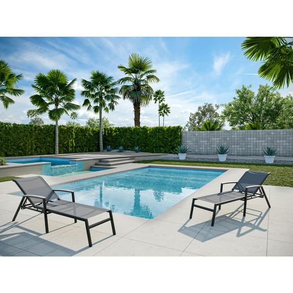 Mod Furniture Jace Sling Fabric Outdoor Aluminum Sling Chaise Lounge, Grey