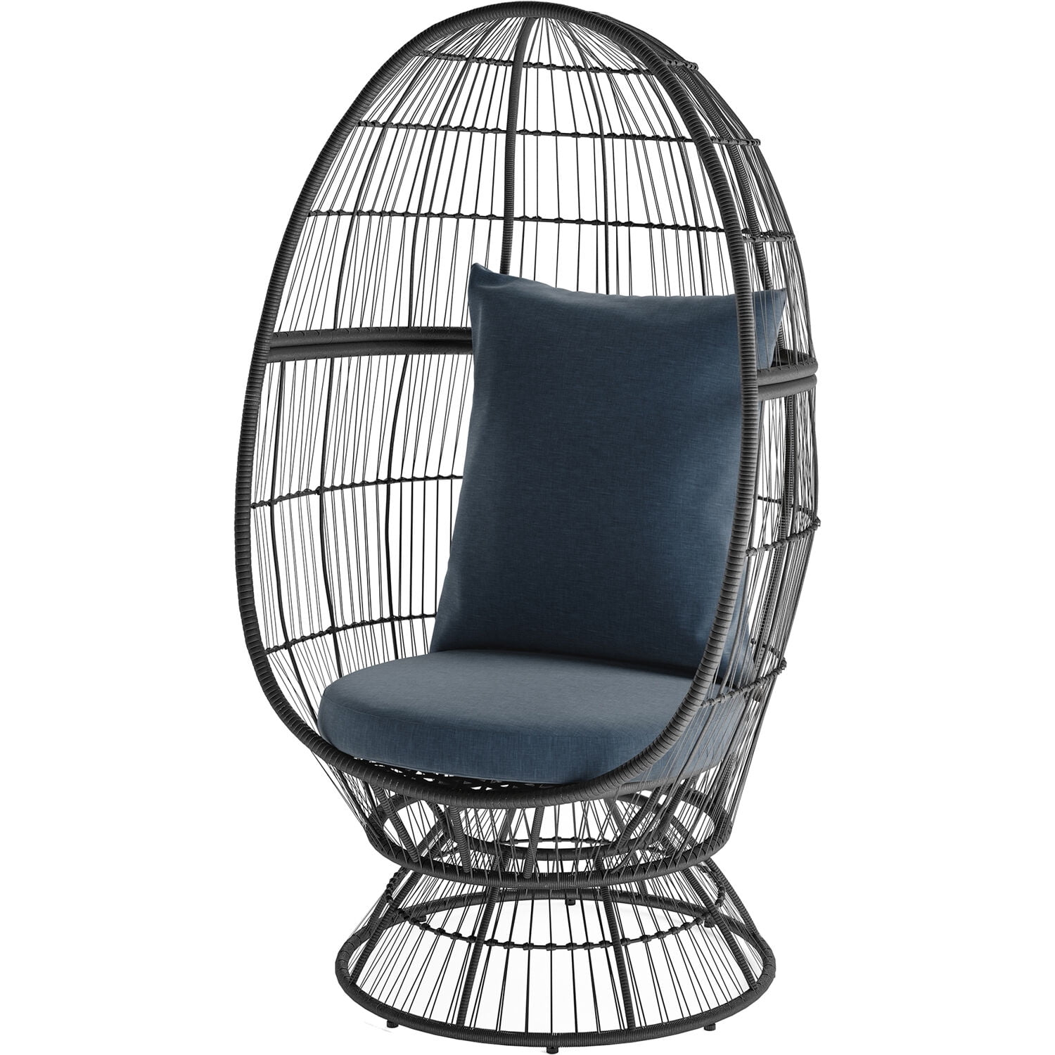 Mod Furniture Kayla Stationary  Gray Egg Chair with Stylish Rattan Wicker and Boho Plush Cushion