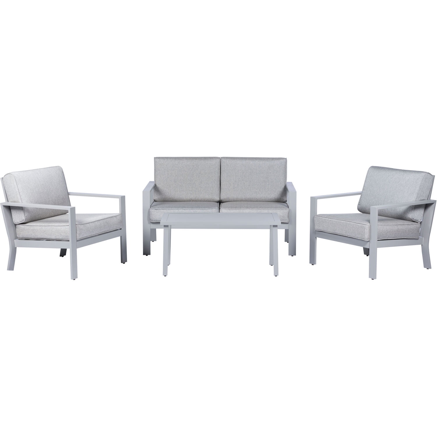 Mod Furniture Kinsley 4-Piece Modern Outdoor Patio Chat Set with All-Weather Aluminum Frames, 2 Side Chairs, Loveseat, and Slat Top Coffee Table