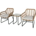thumbnail image 1 of Mod Furniture Mia 3-Piece Modern Boho Outdoor Bistro Chat Set with Hand-Woven Wicker Chairs, Grey Cushions, and Glass Top Side Table - MIA3PC-GRY, 1 of 11