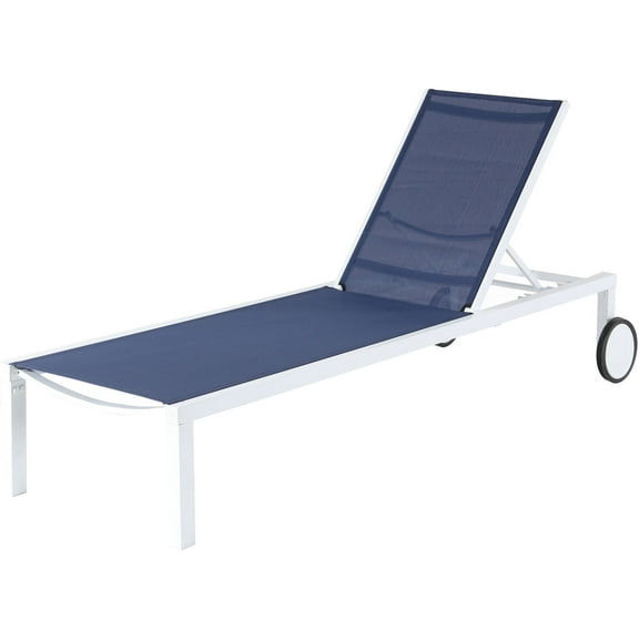 Mod Furniture Peyton Outdoor Sling Armless Patio Chaise Lounge in White/Navy